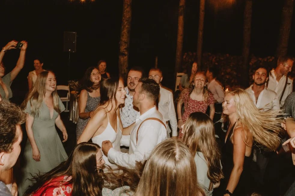 Guests dancing at a wedding reception